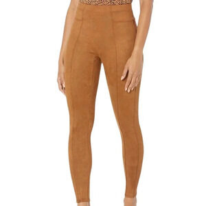 SPANX rich caramel faux suede high waist slimming tummy control leggings, size L